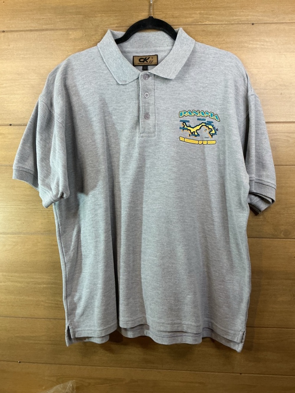 Vintage Panama Graphic Polo Shirt Gray Travel Print Size Men’s  L